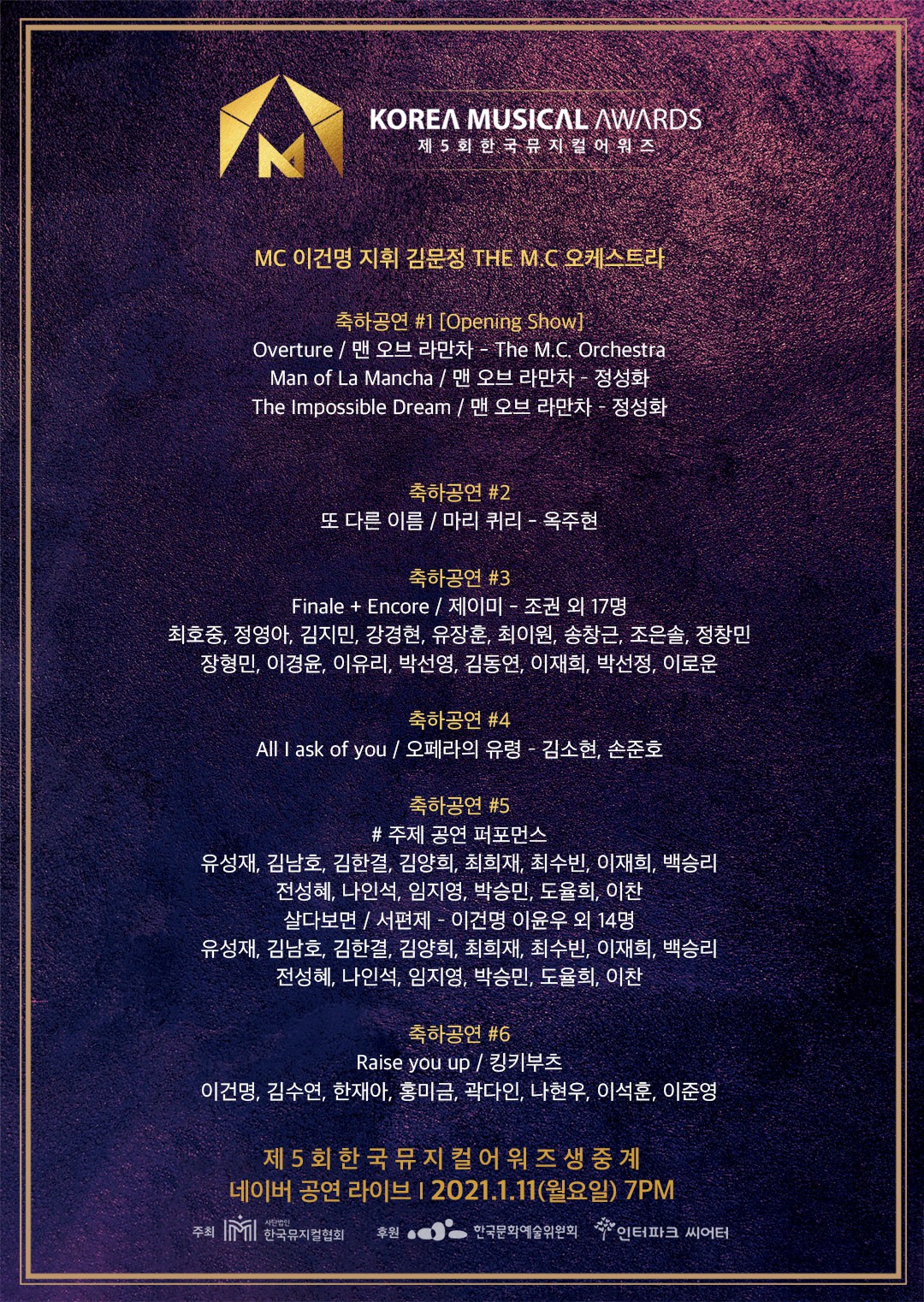 제5회 한국뮤지컬어워즈 11일 개최....정성화-옥주현 축하공연